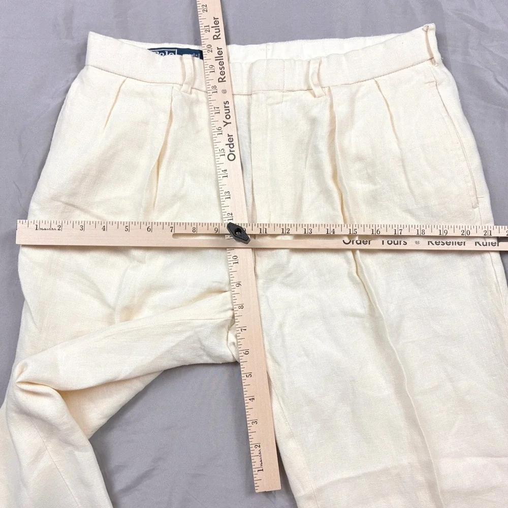 Polo Ralph Lauren Linen Trousers 32 x 29 White Ivory Cream Pleated Cuffed VTG